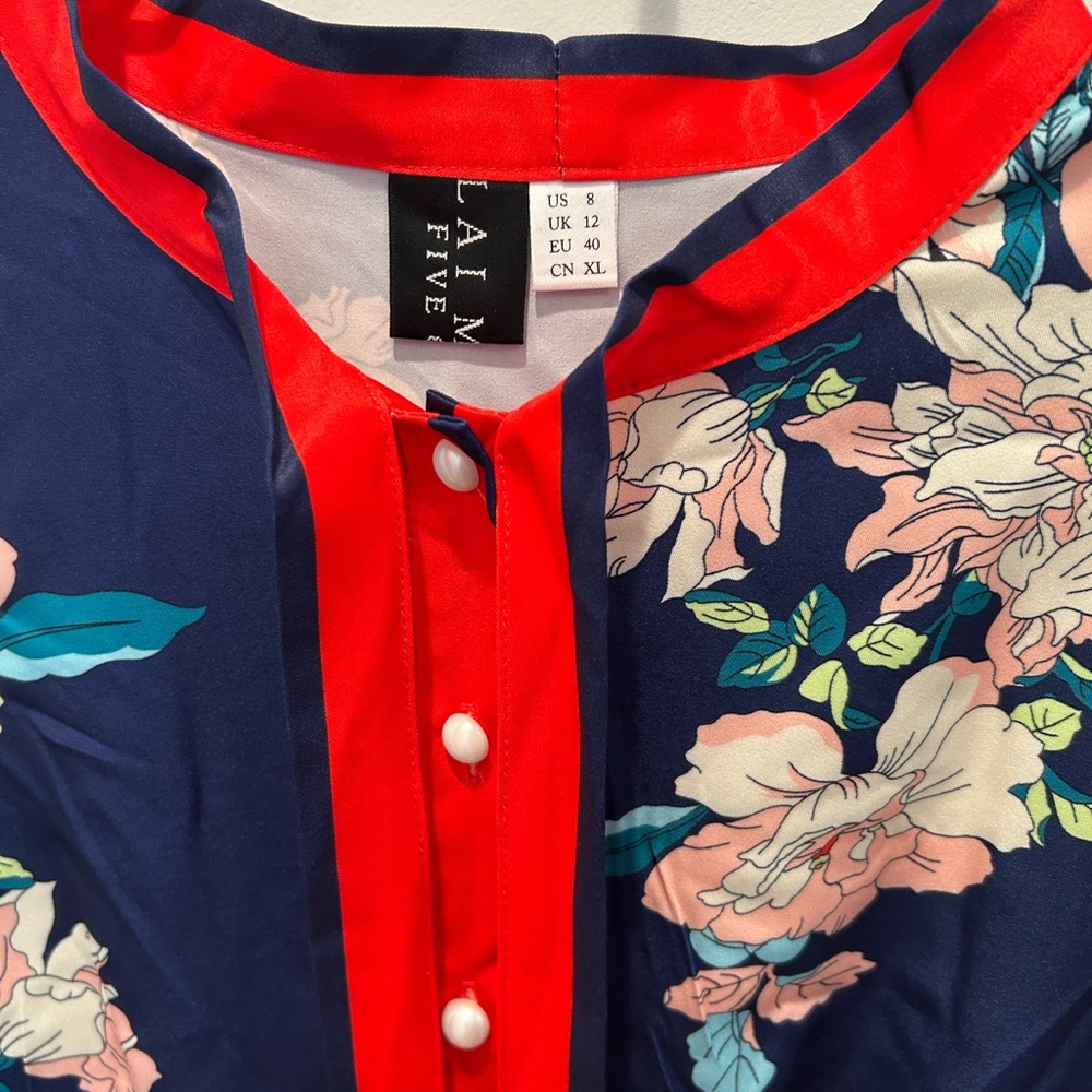 Lai Meng Five Cats Floral Navy and Red Dress Size 8 - Picture 4 of 10